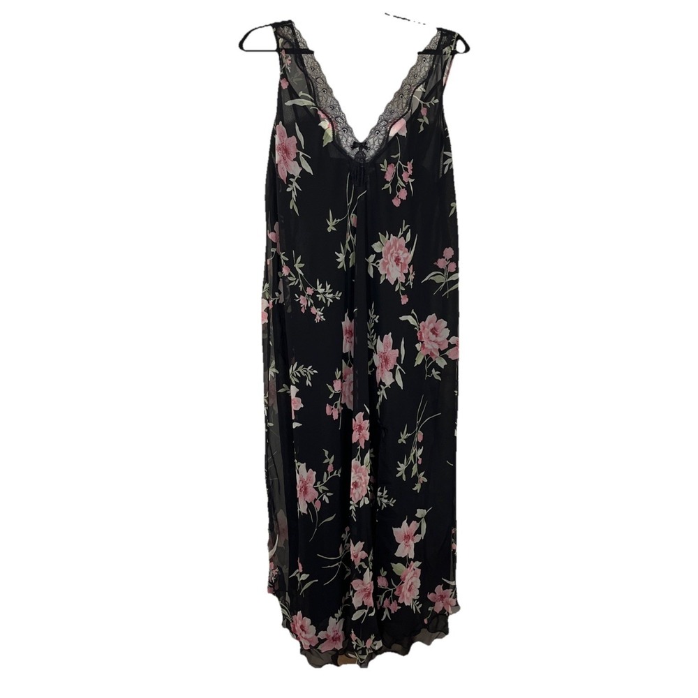 VTG JCPenney 2X Lace Nightgown Floral Pink Sheer Slit Maxi Slip Dress New NWT